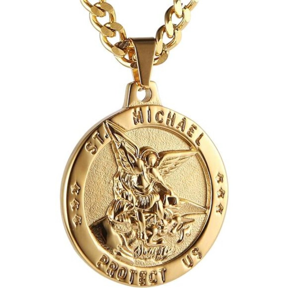 St Michael The Archangel | Stainless Steel Amulet Pendant Necklace 22+2 Inch